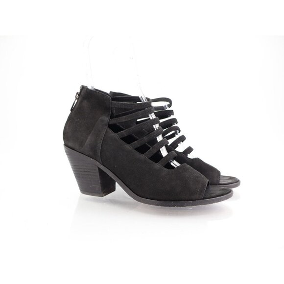 Eileen Fisher James Sandals Womens Size 10 Black Peep Toe Strappy Nubuck Leather - Picture 1 of 13